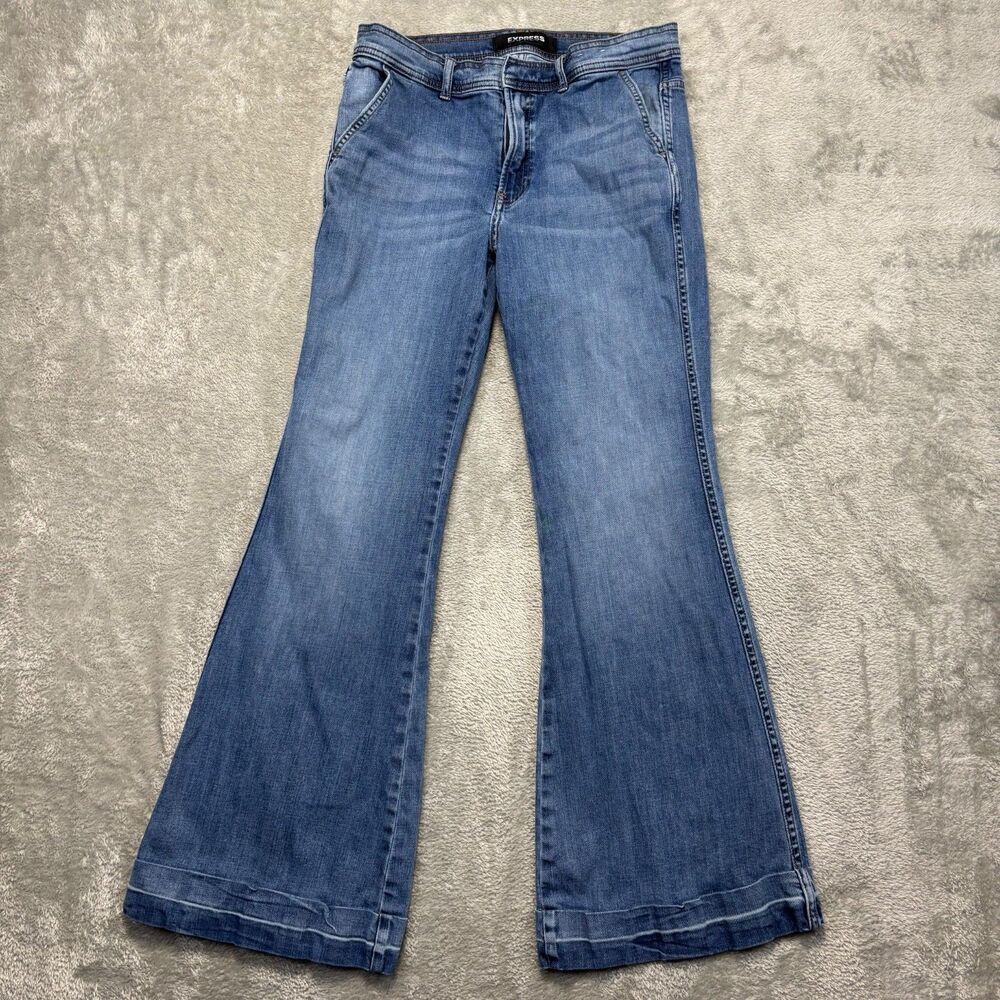 Express Jeans Women's 8R* Blue Denim Bell Flare High Rise Boho Festival 31x29